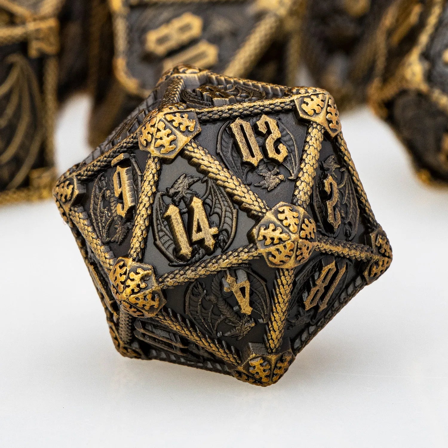 Metal Dragon D&D Dice Set - Premium Polyhedral RPG Dice for Dungeons & Dragons - D20, D12, D10, D8, D6