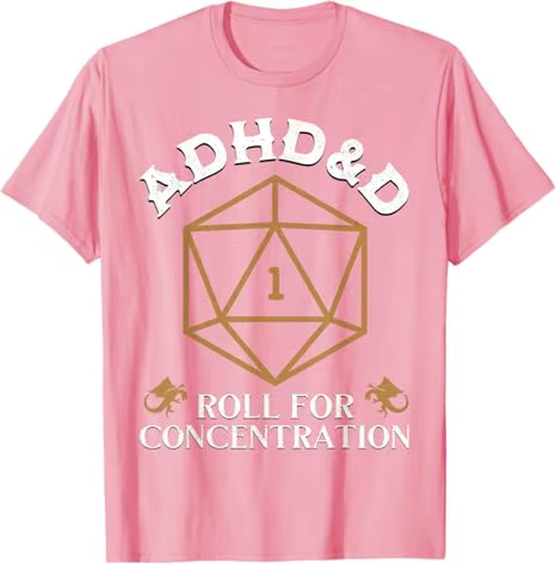 Vintage ADHD&D Concentration T-Shirt for Gamers - Funny D&D Graphic Tee for Men and Women - Polyester - تيشرتات نسائي ورجالي دي اند دي بوليستير