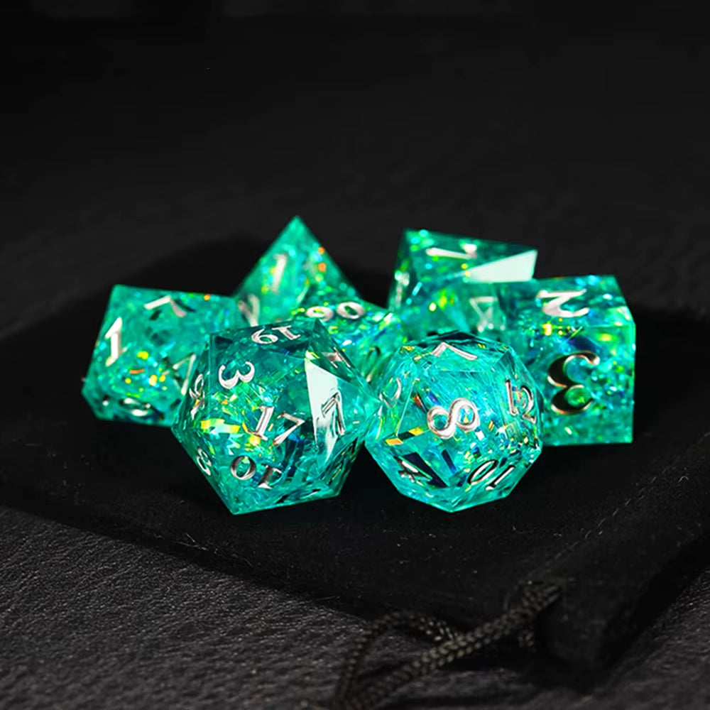 Green Ice Crystal Dice Set for D&D - نرد دي اند دي