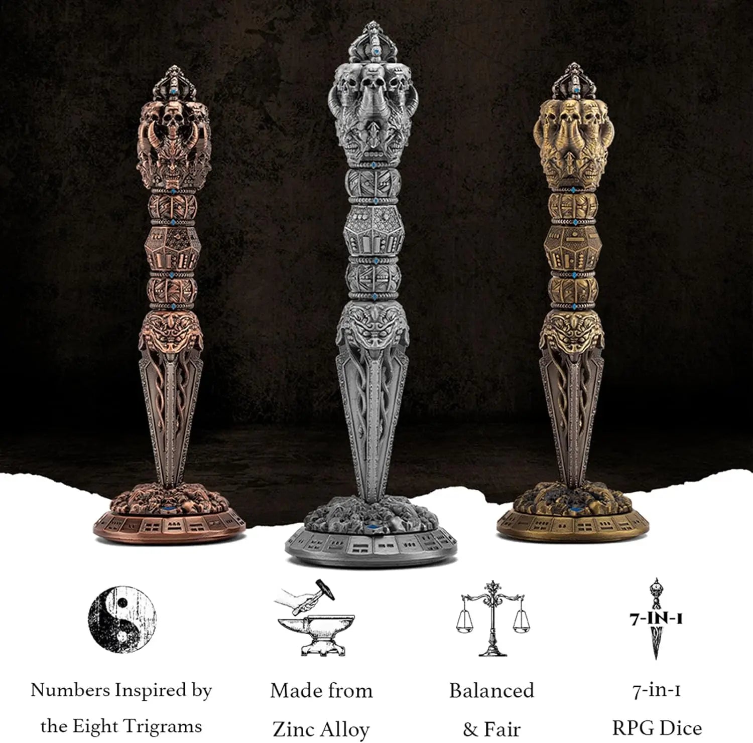 Magic Wand Dice Spinner 7 in 1 Dungeons and Dragons D&D Dice Set Dados Rpg Kit DND Dice Set Roleplaying Steampunk Theme Games