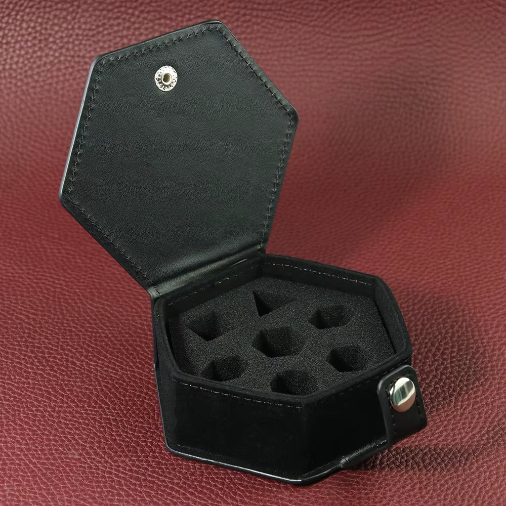 Premium Black Leather D&D Dice Case with Removable Tray - Perfect Storage for 7-Piece Polyhedral Dice - علبة جلدية لنرد دي اند دي