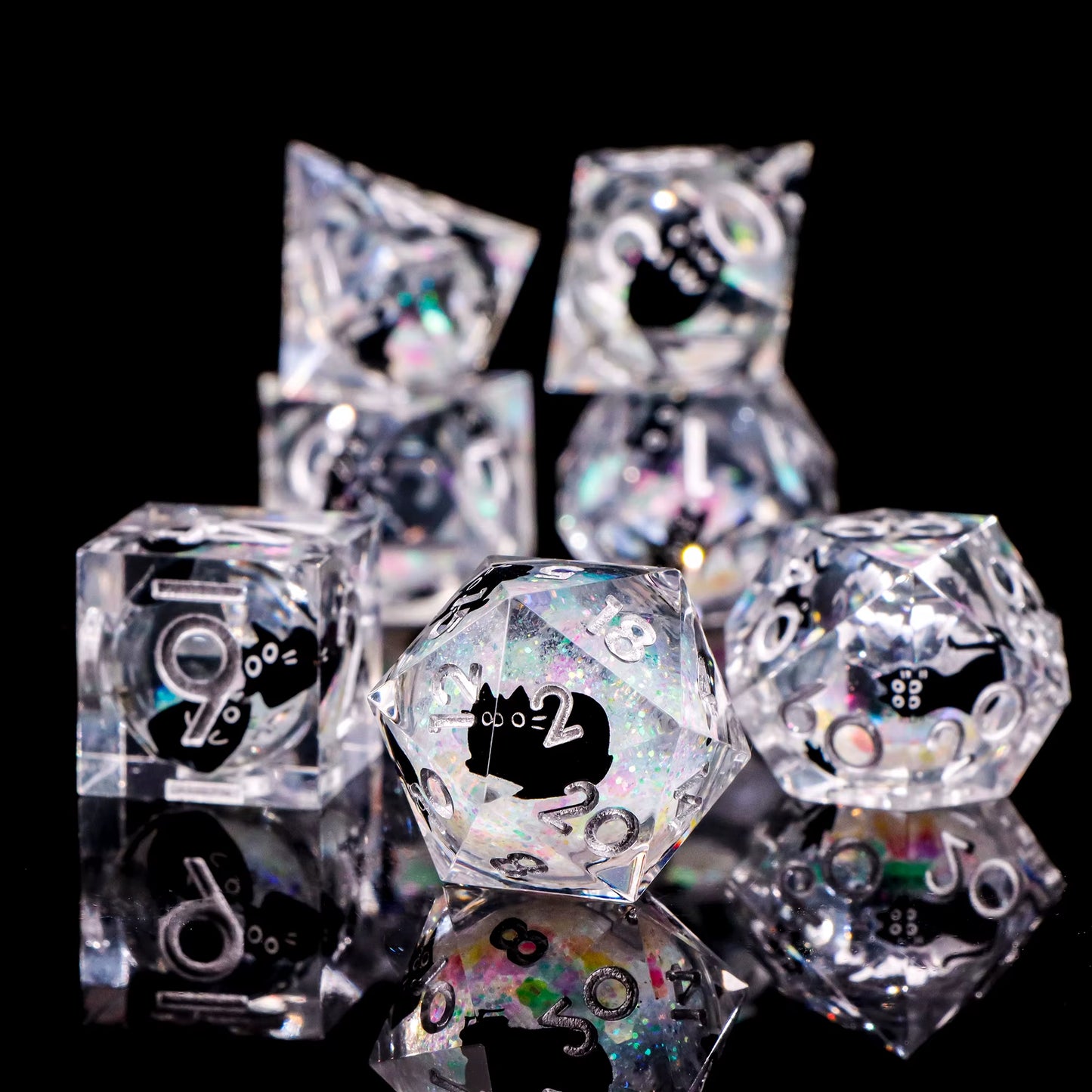 Galactic Cat Dice Set Liquid Core Sharp Edge Resin D&D Dice - نرد دي اند دي