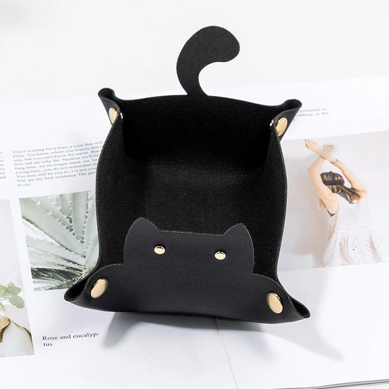 Stylish Cat-Shaped PU Leather Hexagonal Folding Dice Tray for RPG & Board Games - Perfect Dice Storage Solution!