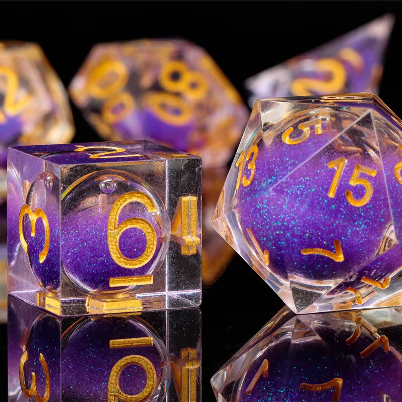 Galaxy Sharp Edge Liquid Core Dice Set for Dungeons and Dragons - D20 Resin Dice for Epic Adventures