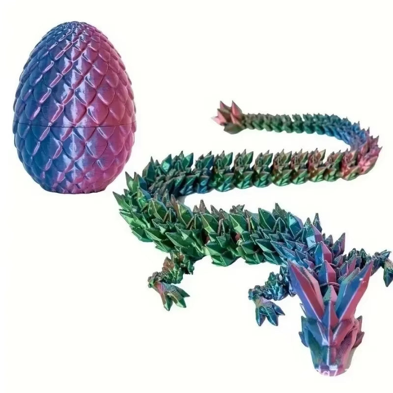 3D Printed Dragon Egg with Articulated Dragon Model - Movable Desktop Ornament & Kid's Toy (1 or 2 PCS)