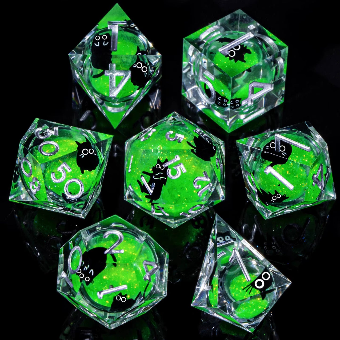 DND Cat Dice Set, Sharp Edge Resin Liquid Core Dungeon and Dragon Dice Set, RPG Role Playing D and D Dice D20 D12 D10 D8 D6 D4