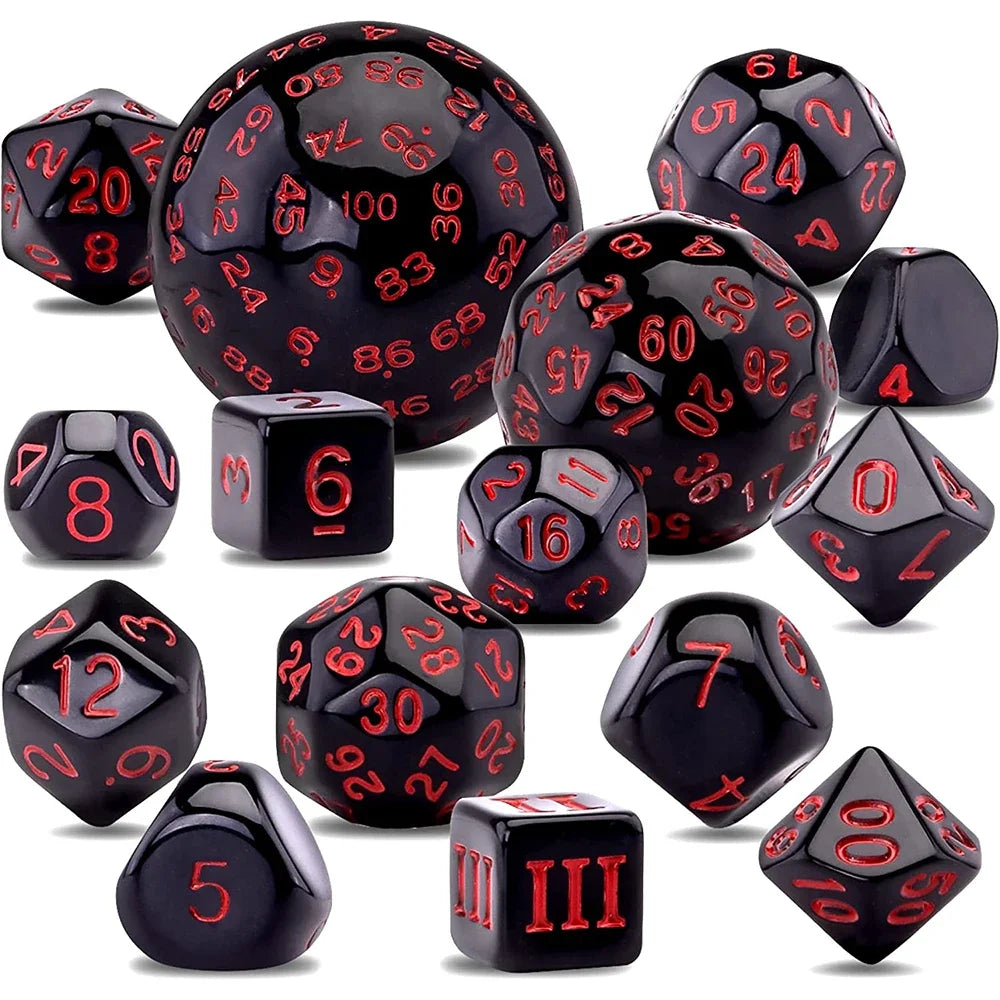 15Pcs/Set Polyhedral Dice D3-D100 Spherical RPG Complete DND Opaque Black 100 Sides Dices Role Playing Table Party Board Game
