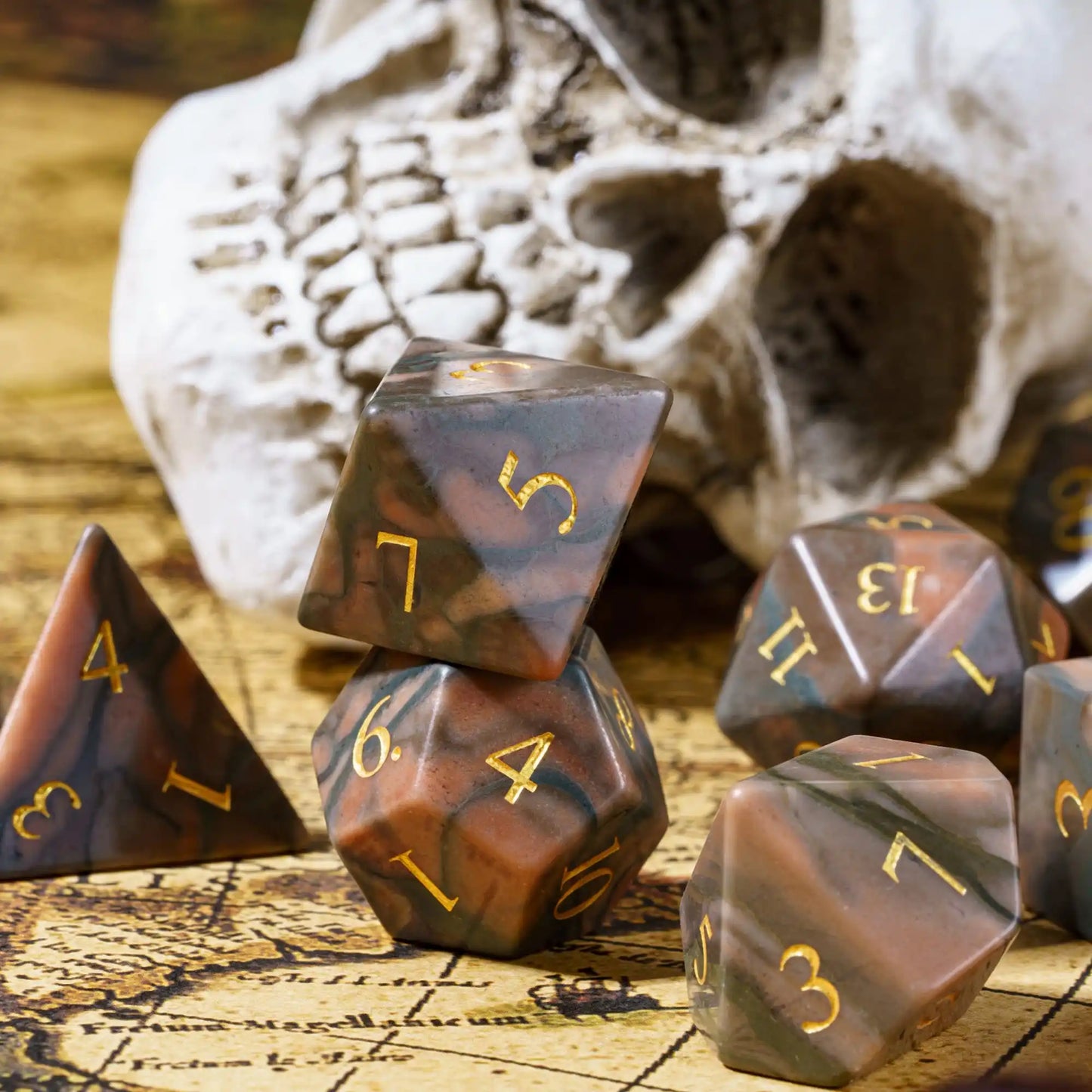 Stunning Handmade Amethyst Polyhedral Dice Set - 7pcs 16mm with Elegant Leather Box for D&D and RPG Collectors