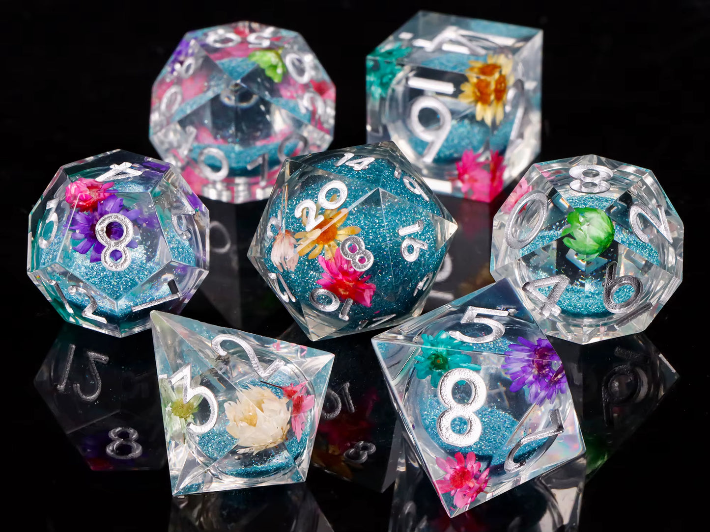 Galaxy Sharp Edge Liquid Core Dice Set for Dungeons and Dragons - D20 Resin Dice for Epic Adventures