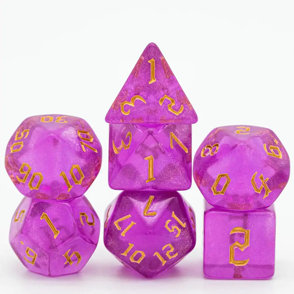 Poludie 7-Piece Pink Gold Translucent Polyhedral Dice Set for D&D and RPG - Perfect for Role Playing and Board Games!