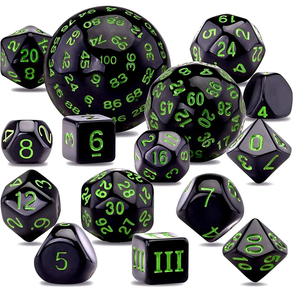15Pcs/Set Polyhedral Dice D3-D100 Spherical RPG Complete DND Opaque Black 100 Sides Dices Role Playing Table Party Board Game