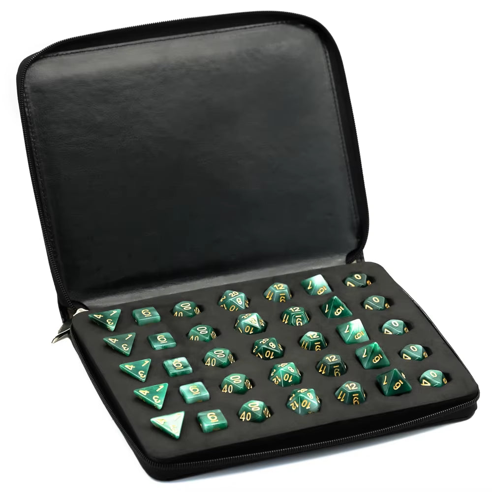 Dice Case with Random 7 Pcs Dice -Dice Holder Compatible with DND Polyhedral Dice, Store up to 5 Sets/35Pcs Dices