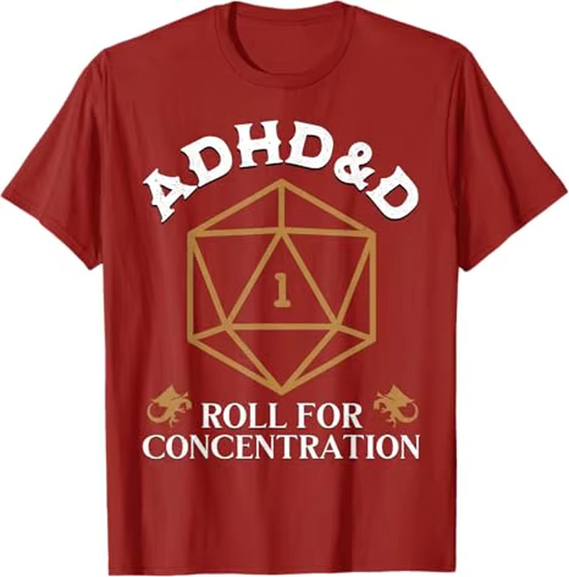 Vintage ADHD&D Concentration T-Shirt for Gamers - Funny D&D Graphic Tee for Men and Women - Polyester - تيشرتات نسائي ورجالي دي اند دي بوليستير