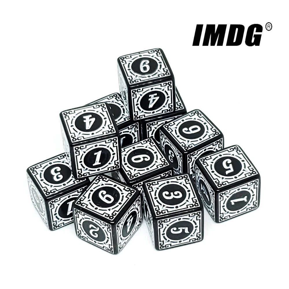 Vibrant 10-Pack Acrylic D6 Carved Pattern Dice - Colorful 6-Sided Polyhedral Game Accessories