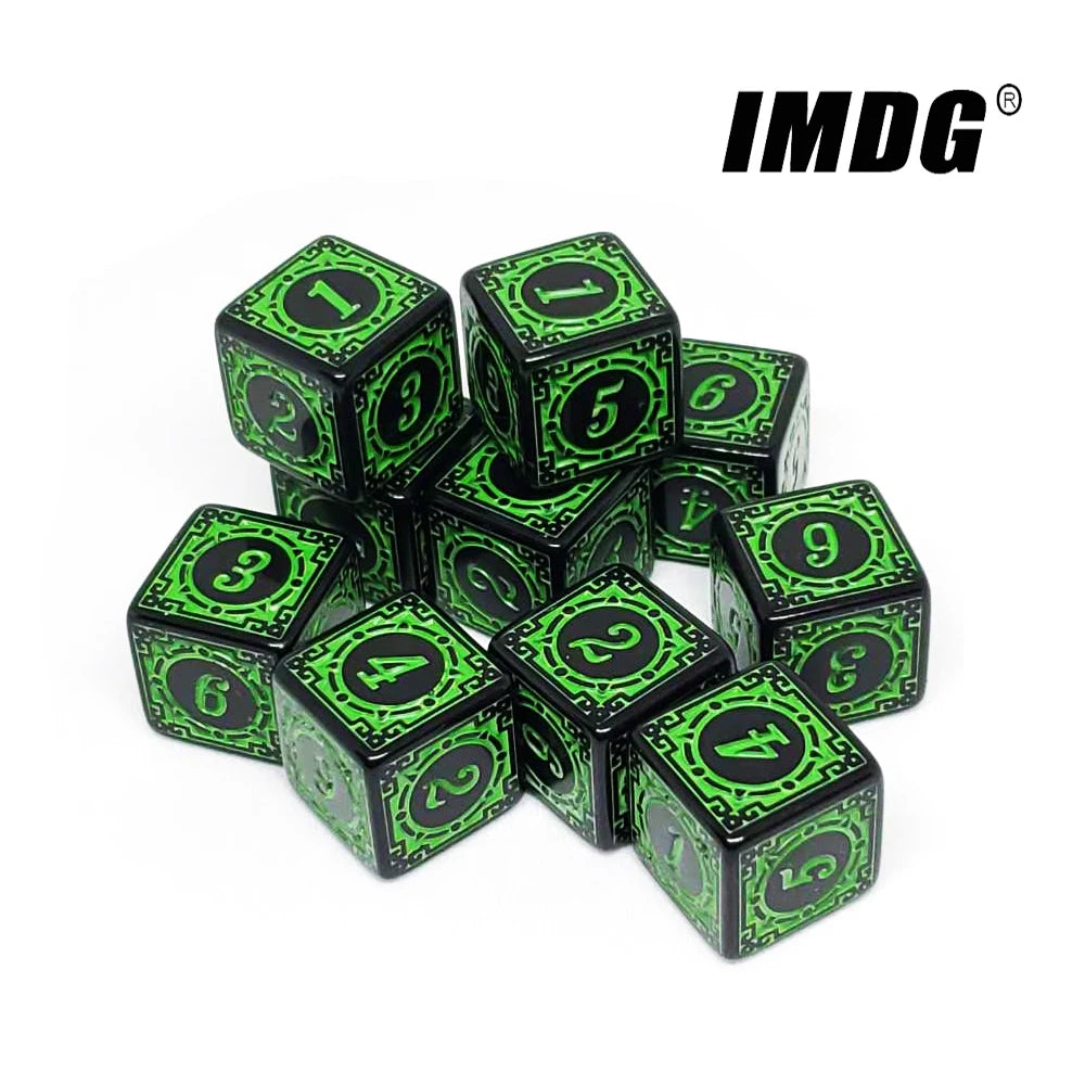 Vibrant 10-Pack Acrylic D6 Carved Pattern Dice - Colorful 6-Sided Polyhedral Game Accessories
