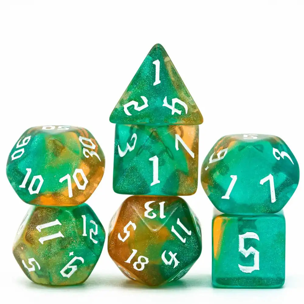 Poludie 7-Piece Pink Gold Translucent Polyhedral Dice Set for D&D and RPG - Perfect for Role Playing and Board Games!