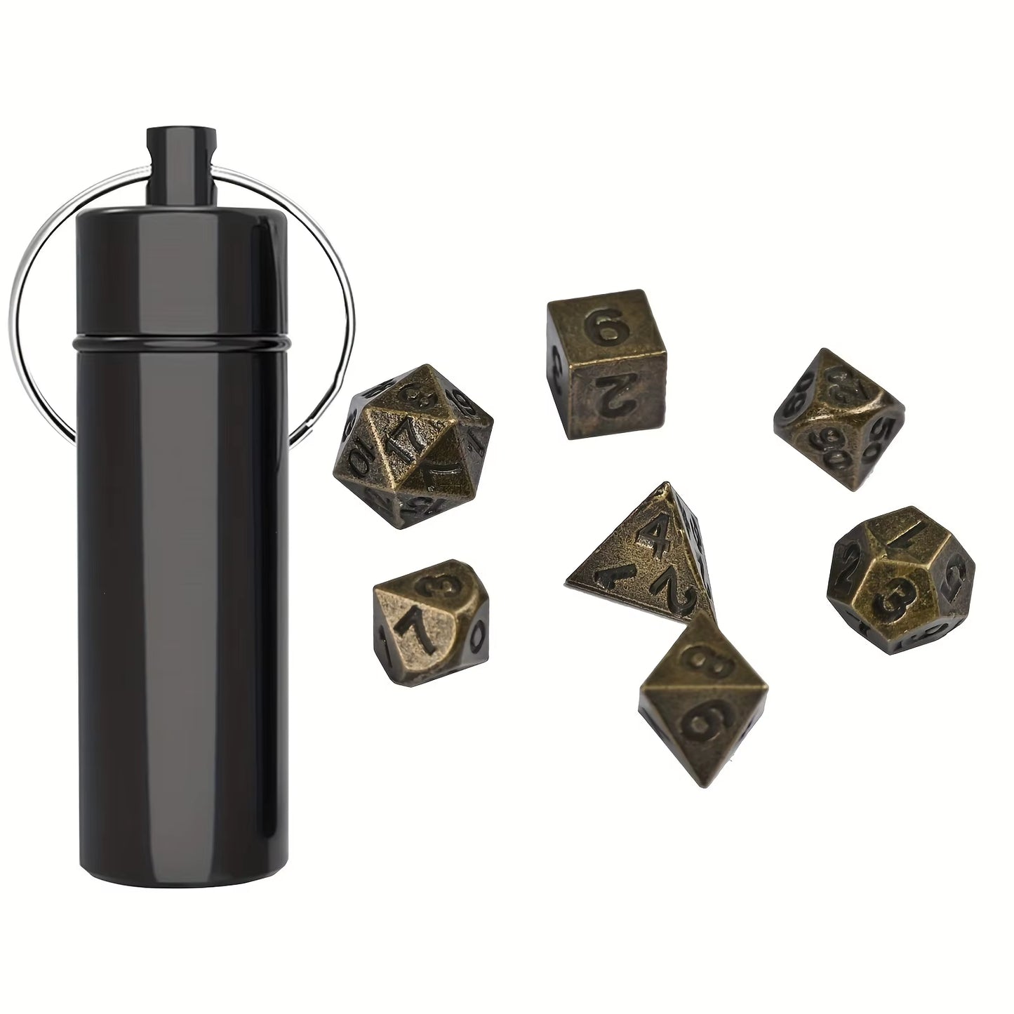 7-Piece Antique Bronze Polyhedral Metal D&D Dice Set – نرد دي اند دي معدني