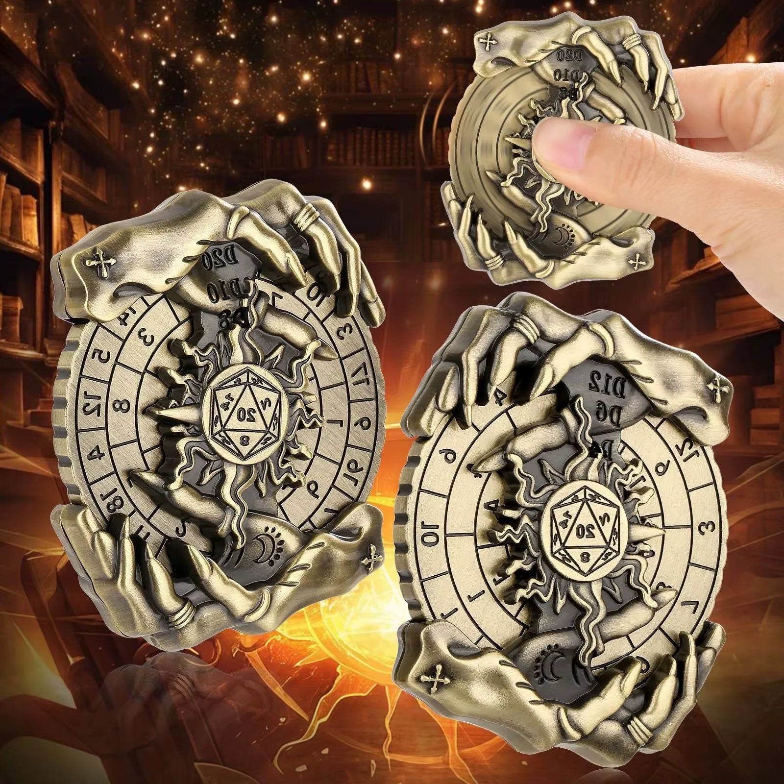 7-in-1 Metal D&D Dice Set with Rotating Digital Compass - نرد دي اند دي معدني