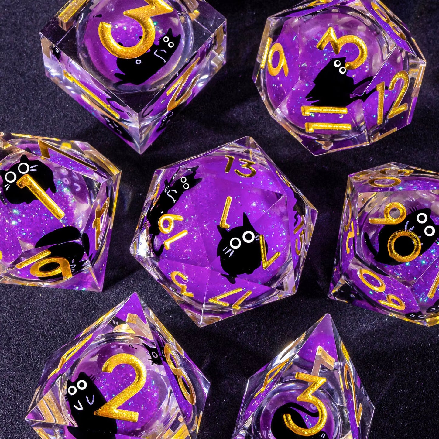 Cat Liquid Core Resin Sharp Edge D&D Dice Set - نرد دي اند دي قطة