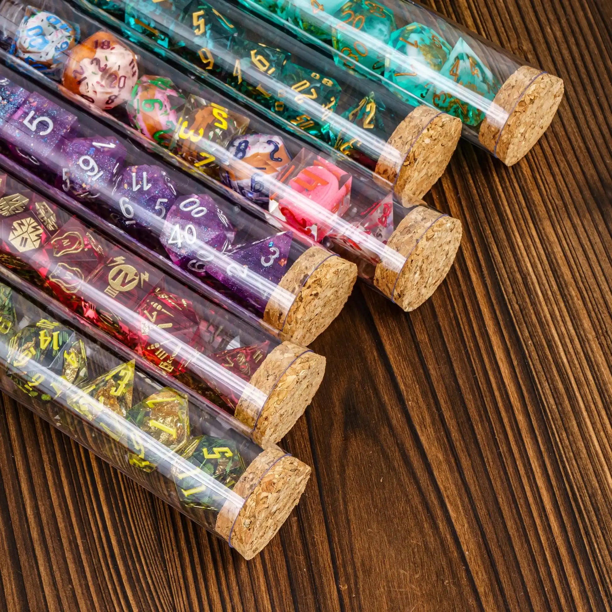 Ultimate DND Polyhedral Dice Set - 7 Random Sharp Edge Dice in Test Tube Bottle for RPG Adventures (D4-D20)