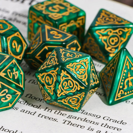 Druid's Elemental Marbled DND Dice Set - Exquisite Carved Polyhedral D4-D20 for Epic Role Playing Adventures