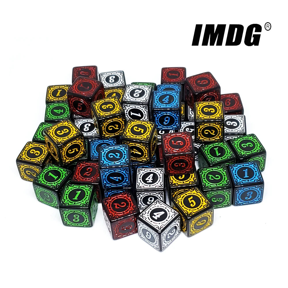 Vibrant 10-Pack Acrylic D6 Carved Pattern Dice - Colorful 6-Sided Polyhedral Game Accessories