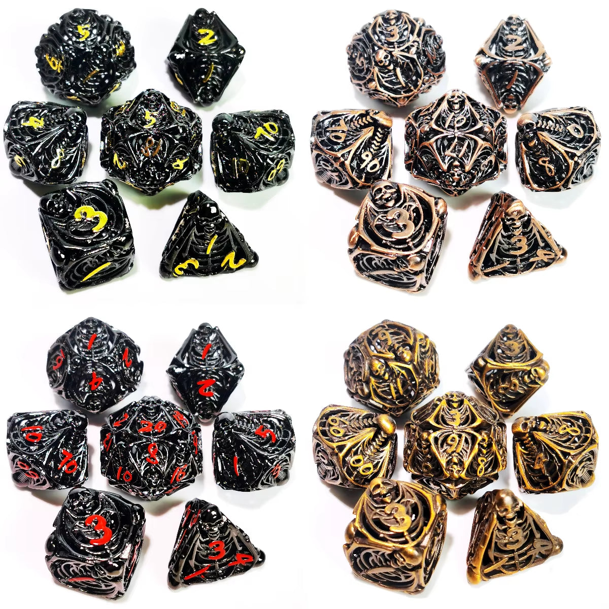 Hollow Skull Black Zinc Alloy 7-Piece Metal D&D Dice Set - نرد دي اند دي معدني