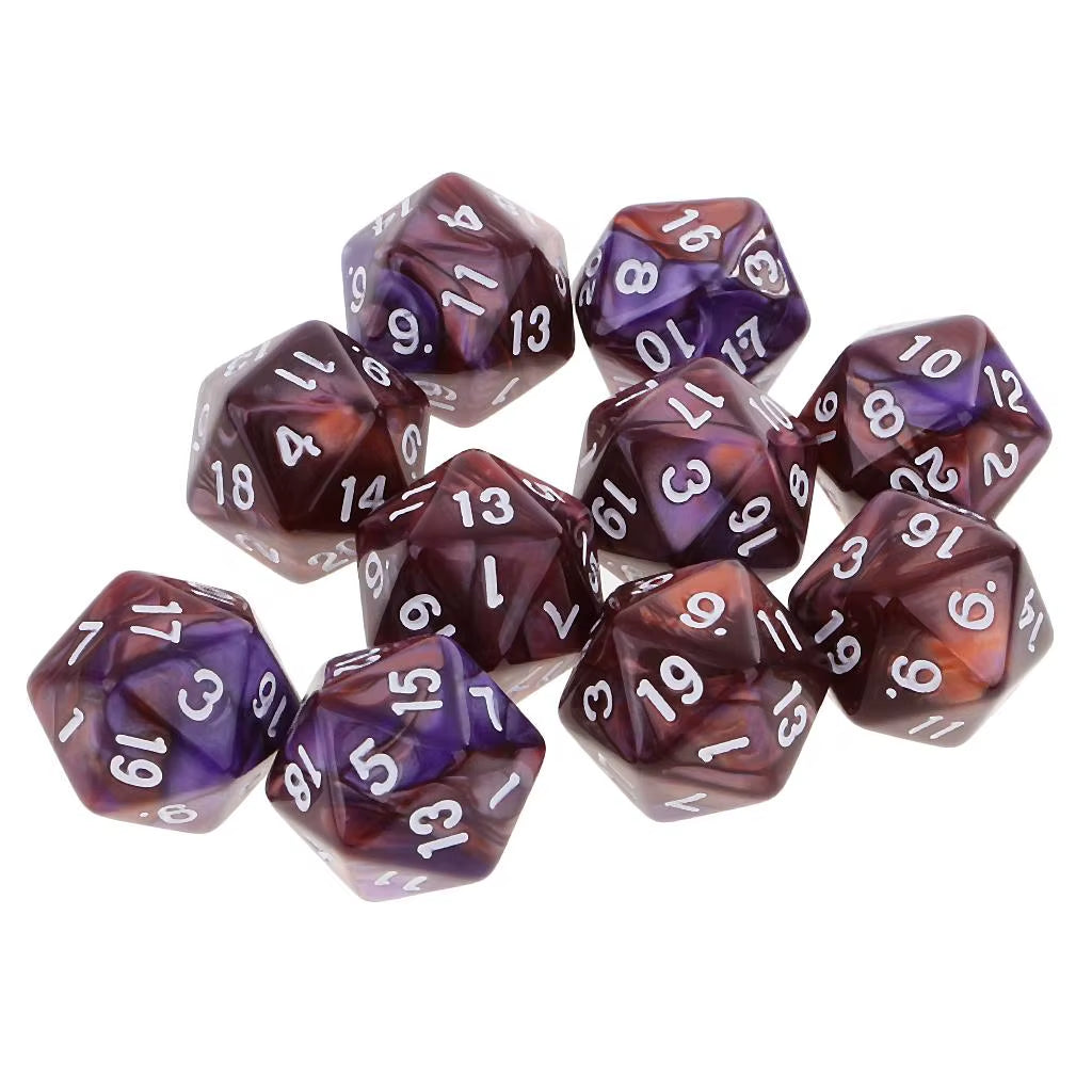 Vibrant 10-Pack Polyhedral 20-Sided D20 Dice for RPG and Tabletop Gaming - Dual Color Design