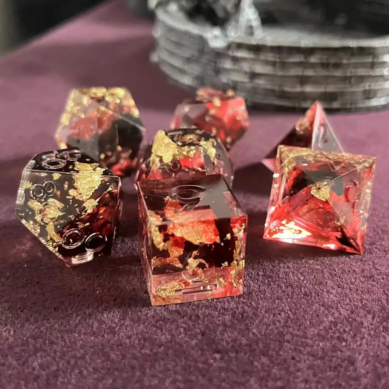 Enchanting D&D Flower Resin Dice Set - 7PCS Polyhedral Dice for RPG Gamers and Collectors - نرد 7 قطع على شكل ورود