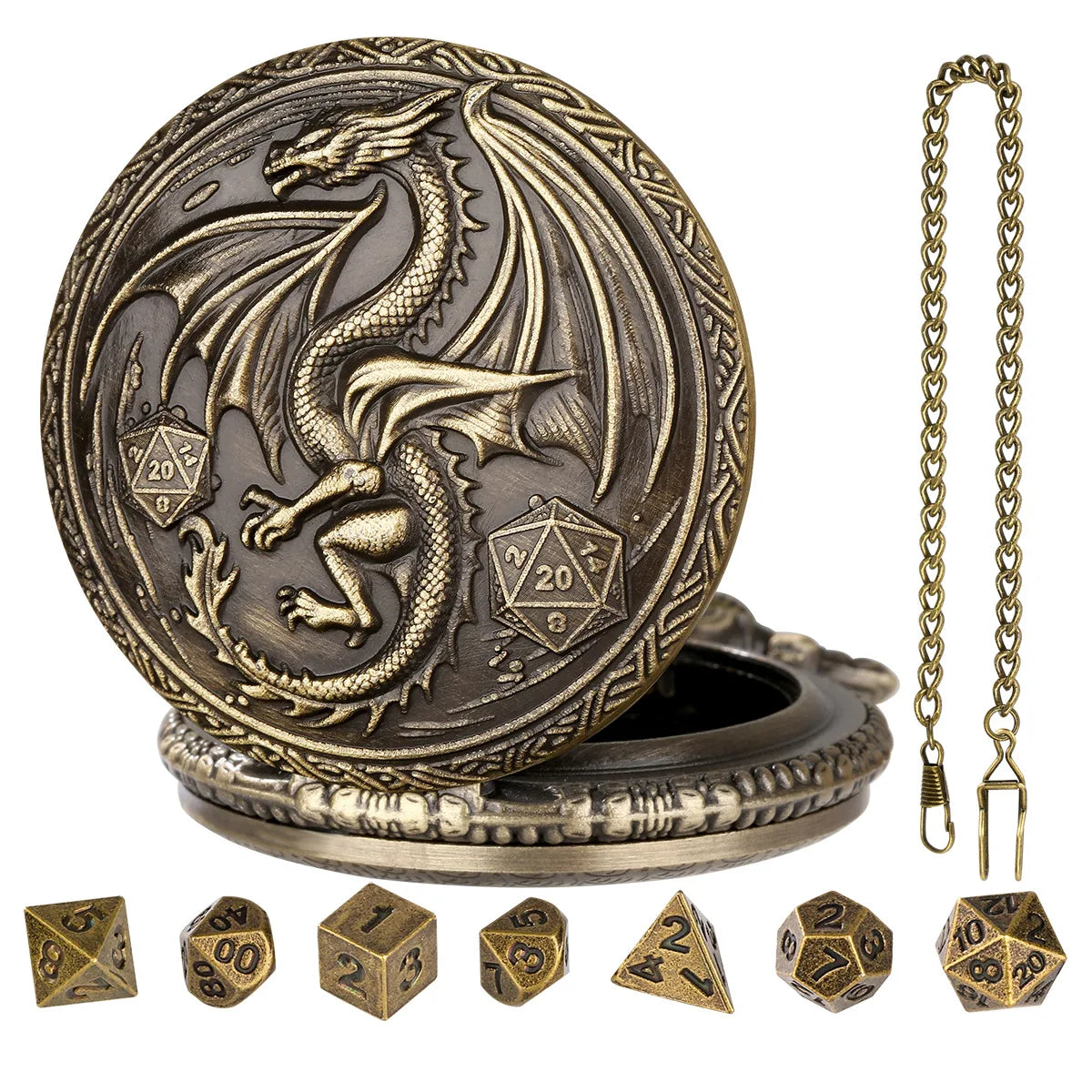 Octopus Metal Dice Case Vintage Cthulhu Pocket Watch DND Dice One Eyed Octopus Pocket Watch Box Dice for Role Playing Games