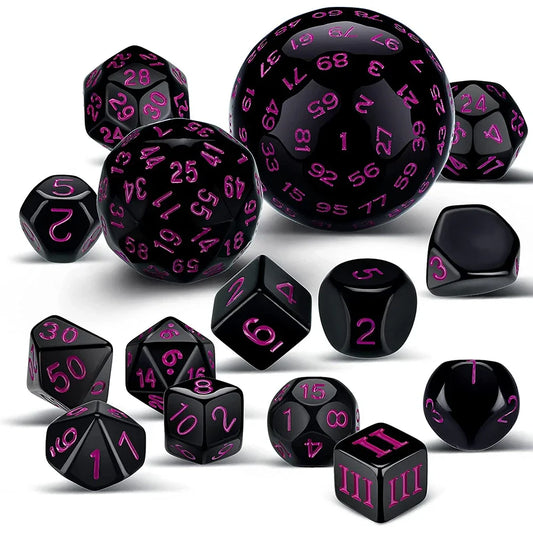 15Pcs/Set Polyhedral Dice D3-D100 Spherical RPG Complete DND Opaque Black 100 Sides Dices Role Playing Table Party Board Game