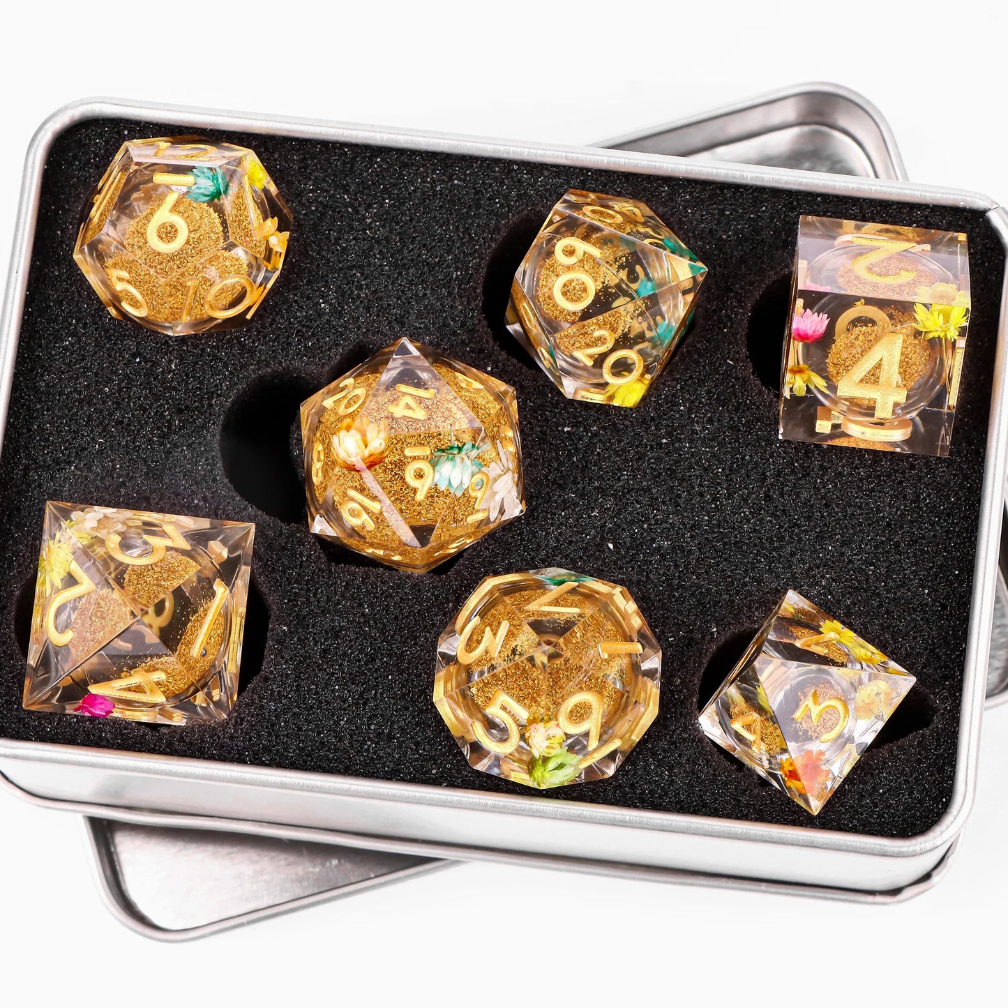 Galaxy Sharp Edge Liquid Core Dice Set for Dungeons and Dragons - D20 Resin Dice for Epic Adventures