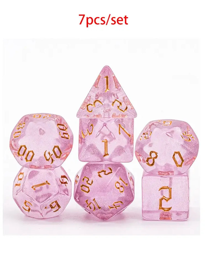 Poludie 7-Piece Pink Gold Translucent Polyhedral Dice Set for D&D and RPG - Perfect for Role Playing and Board Games!