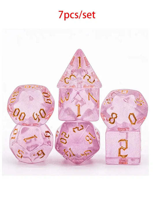Poludie 7-Piece Pink Gold Translucent Polyhedral Dice Set for D&D and RPG - Perfect for Role Playing and Board Games!