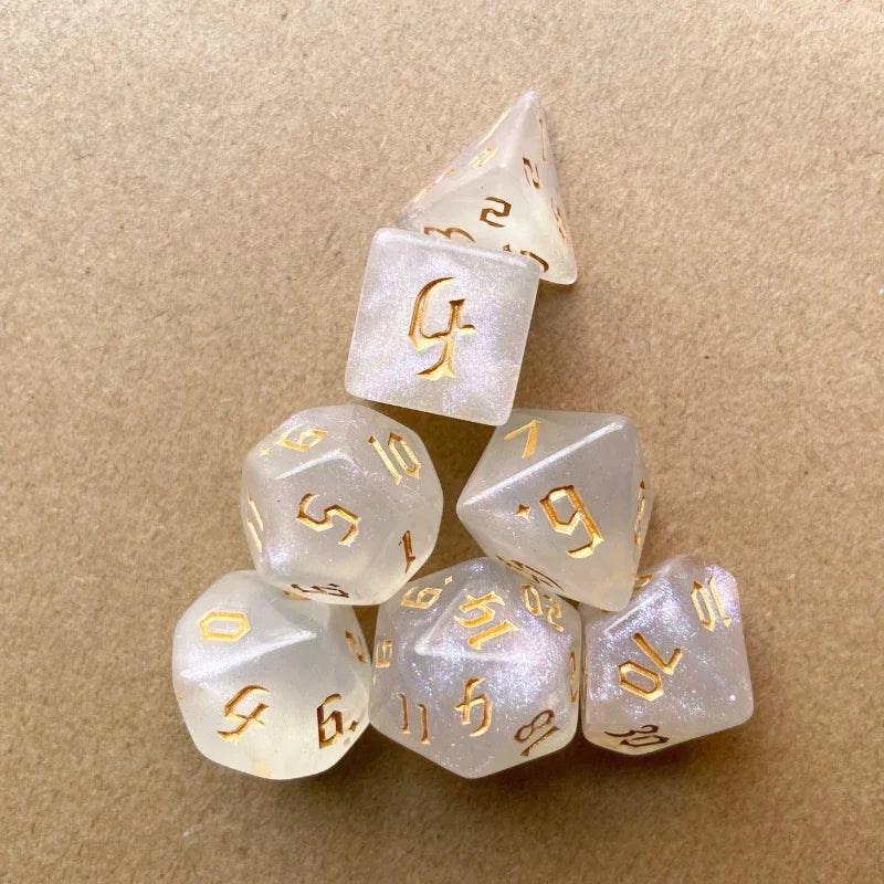 Sparkling Gold Glitter Polyhedral Dice Set - 7 Pcs for DND, TRPG & RPG Gaming Adventures!