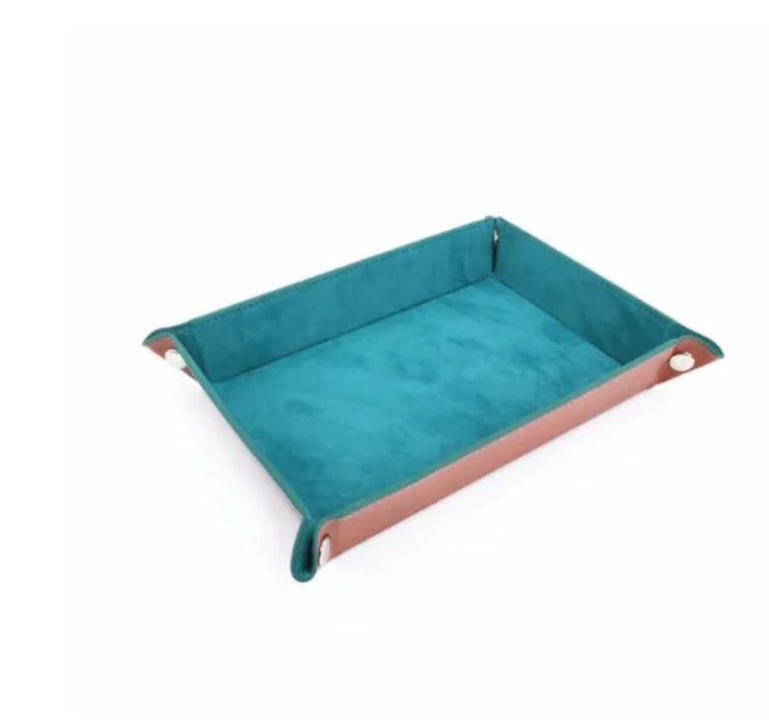Premium Double-Sided Dice Storage Tray - Elegant Leather & Velvet Folding Organizer for D&D and Tabletop Games