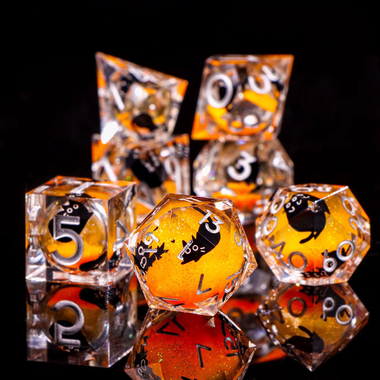 Galactic Cat Dice Set Liquid Core Sharp Edge Resin D&D Dice - نرد دي اند دي