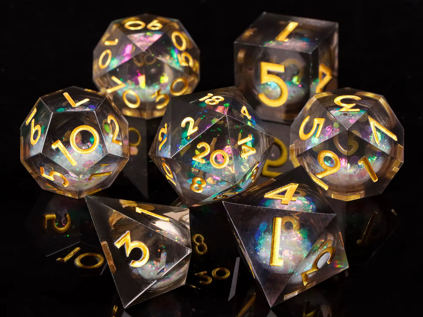 Galaxy Sharp Edge Liquid Core Dice Set for Dungeons and Dragons - D20 Resin Dice for Epic Adventures