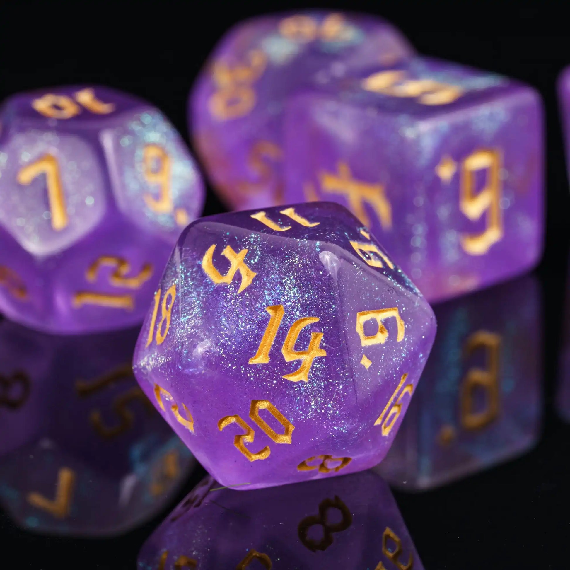 Poludie 7-Piece Pink Gold Translucent Polyhedral Dice Set for D&D and RPG - Perfect for Role Playing and Board Games!