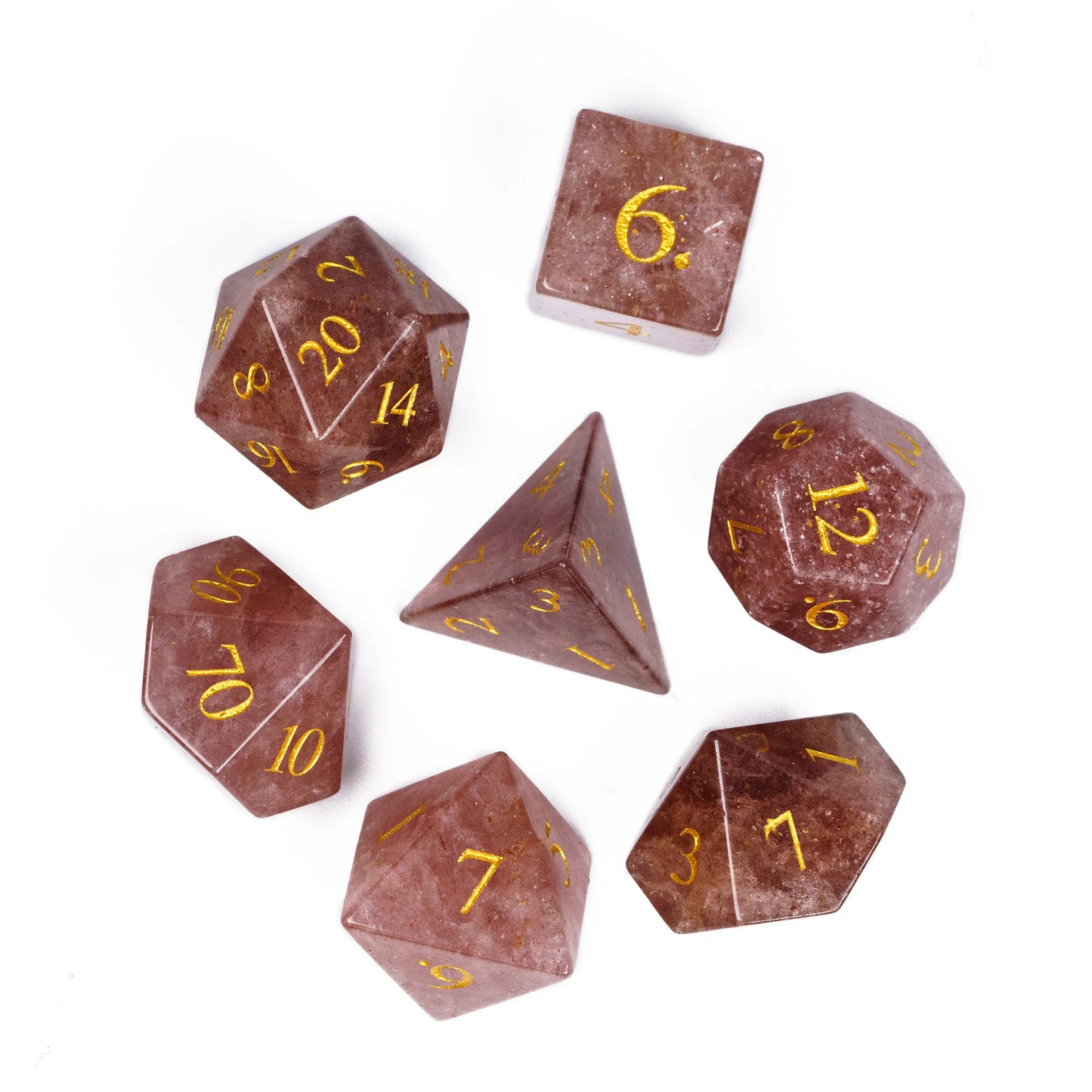Stunning Handmade Amethyst Polyhedral Dice Set - 7pcs 16mm with Elegant Leather Box for D&D and RPG Collectors
