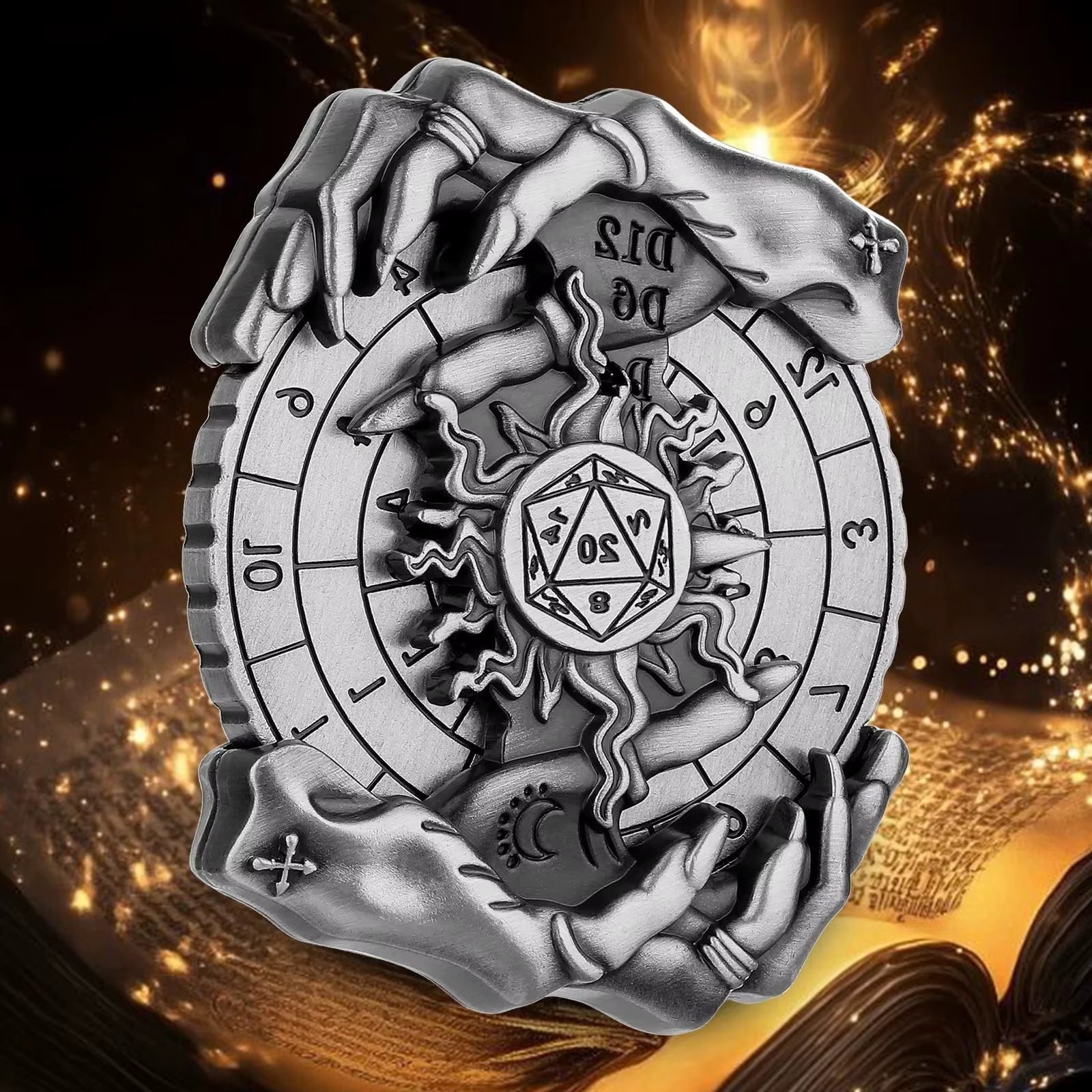 7-in-1 Metal D&D Dice Set with Rotating Digital Compass - نرد دي اند دي معدني