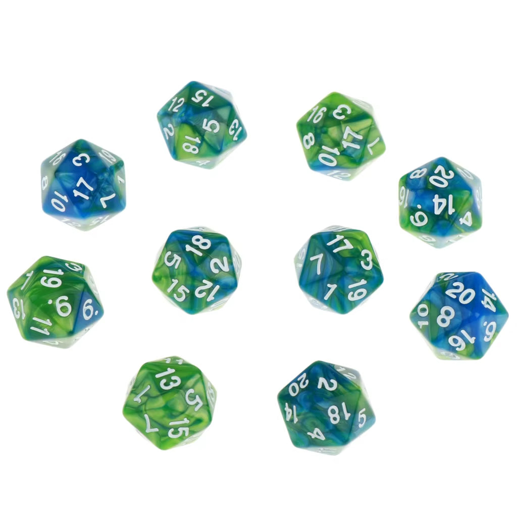 Vibrant 10-Pack Polyhedral 20-Sided D20 Dice for RPG and Tabletop Gaming - Dual Color Design