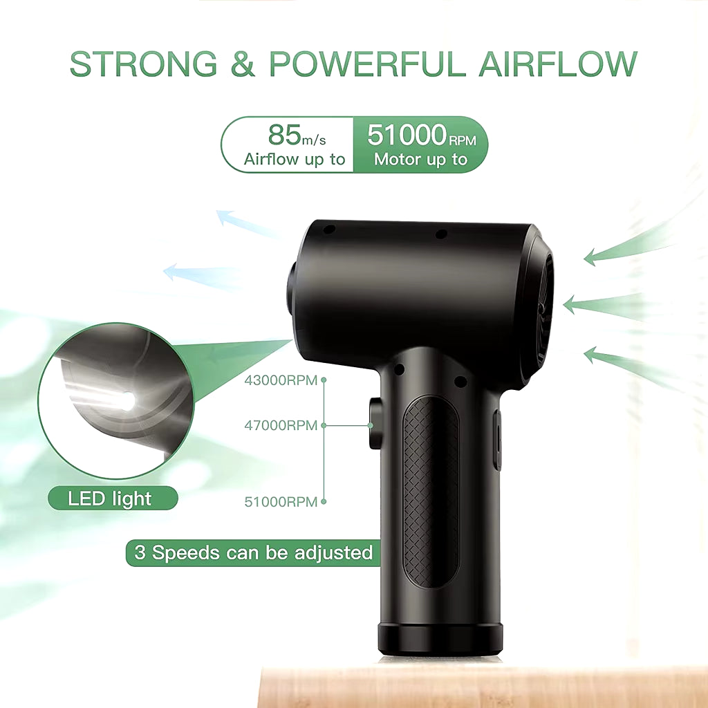 High-Performance Cordless Air Duster for Computer Cleaning - 51000RPM with LED Light for Keyboards and Electronics