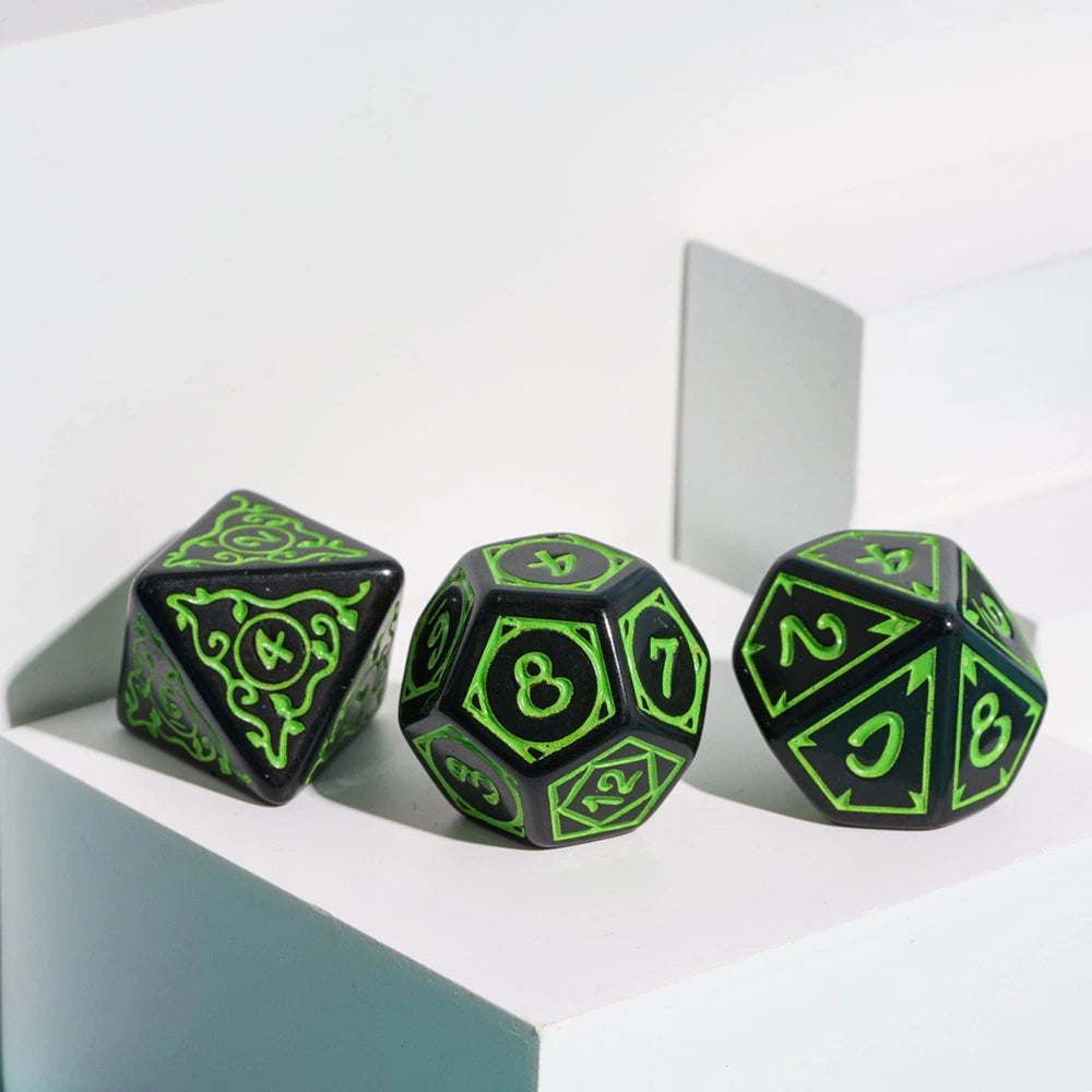 Druid's Elemental Marbled DND Dice Set - Exquisite Carved Polyhedral D4-D20 for Epic Role Playing Adventures