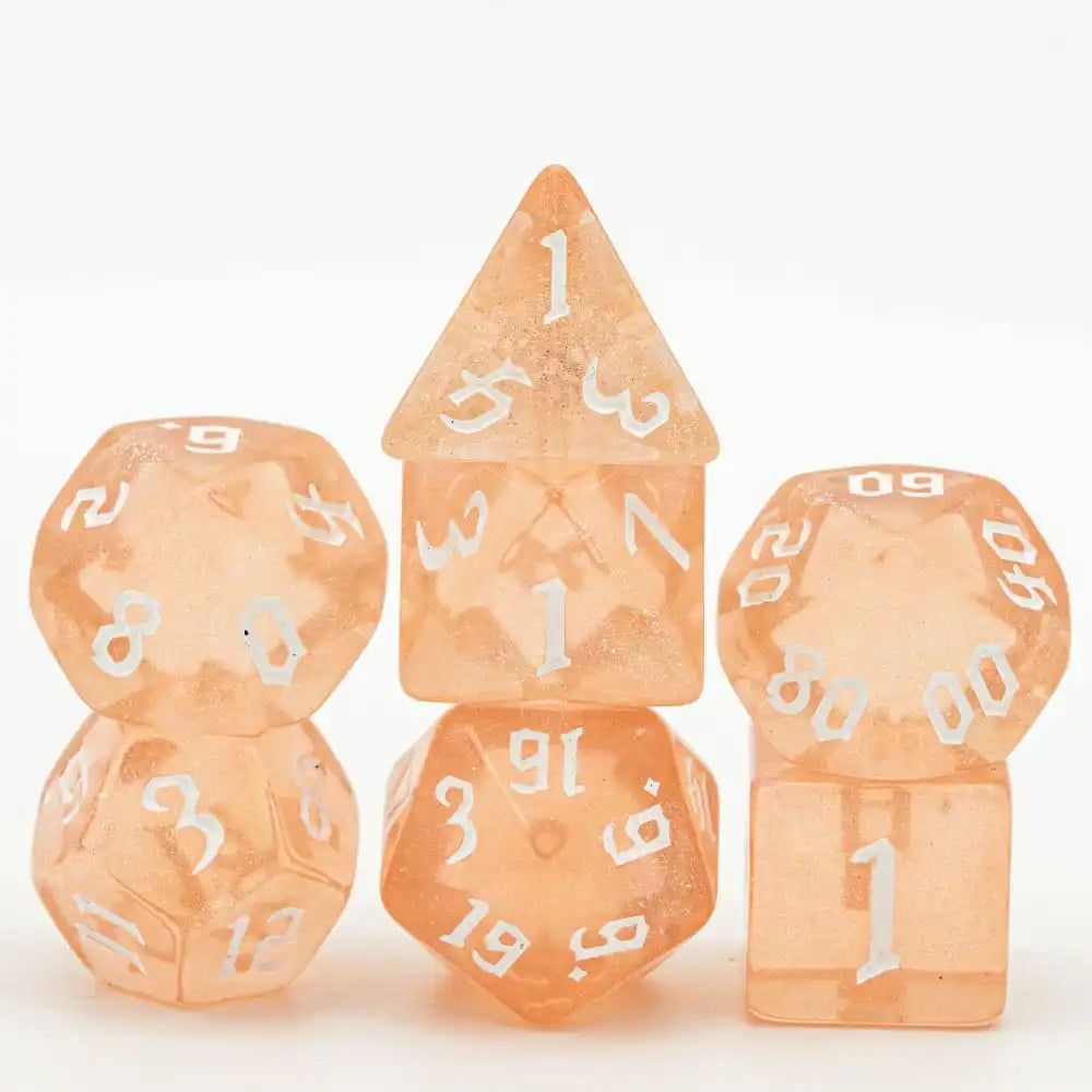 Poludie 7-Piece Pink Gold Translucent Polyhedral Dice Set for D&D and RPG - Perfect for Role Playing and Board Games!