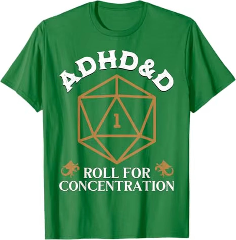 Vintage ADHD&D Concentration T-Shirt for Gamers - Funny D&D Graphic Tee for Men and Women - Polyester - تيشرتات نسائي ورجالي دي اند دي بوليستير
