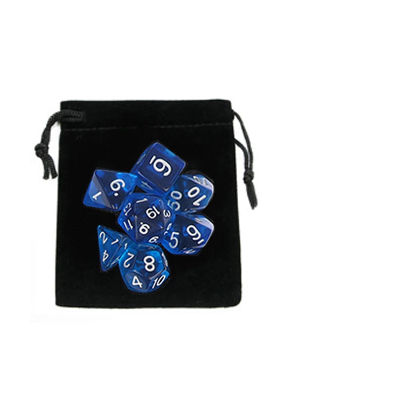 Colorful 7-Piece D&D Dice Set with Velvet Bag - Perfect for Board Games, RPGs & D&D - نرد 7 قطع مع شنطتها