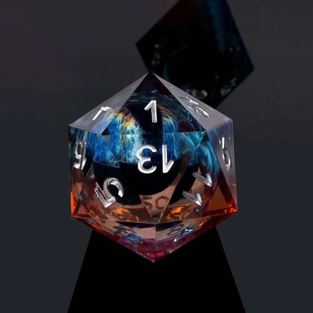 1-7Pcs Dargon Eye DND Dice Set Cat Eye Liquid Core Milk Cat Sharp Edge Handmade Polyhedral Resin Dice for Multi-Sided RPG D6~D20