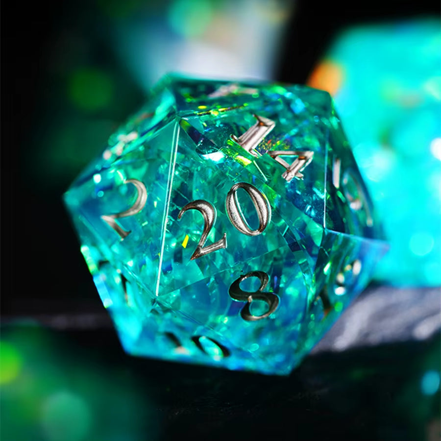 Green Ice Crystal Dice Set for D&D - نرد دي اند دي