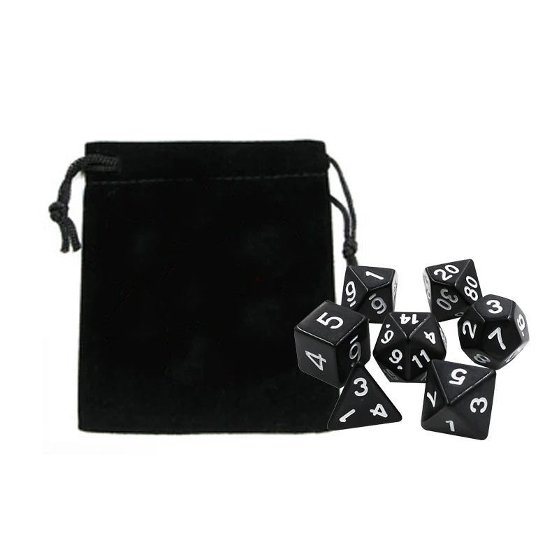 Colorful 7-Piece D&D Dice Set with Velvet Bag - Perfect for Board Games, RPGs & D&D - نرد 7 قطع مع شنطتها